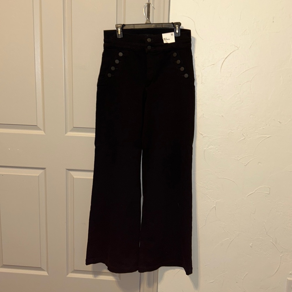 EXPRESS | Black High-Rise Flared Jeans | Back Pockets | Button Detail | Size 12L